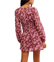 Free People Keep You Floral Print V-Neck Long Sleeve Mini Dress