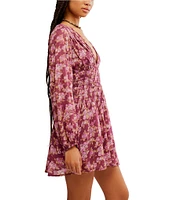 Free People Keep You Floral Print V-Neck Long Sleeve Mini Dress