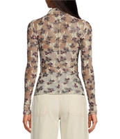 Free People Lady Lux Floral Print Sheer Mock Neck Long Sleeve Layering Top