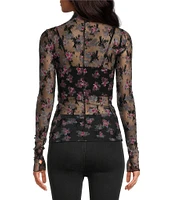 Free People Lady Lux Floral Print Sheer Mock Neck Long Sleeve Layering Top