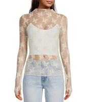 Free People Lady Lux Jacquard Sheer Mock Neck Long Sleeve Layering Top