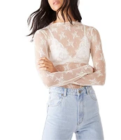 Free People Lady Lux Jacquard Sheer Mock Neck Long Sleeve Layering Top