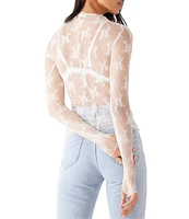 Free People Lady Lux Jacquard Sheer Mock Neck Long Sleeve Layering Top