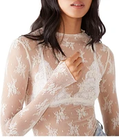 Free People Lady Lux Jacquard Sheer Mock Neck Long Sleeve Layering Top