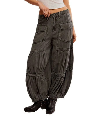 Free People Last Word Soft Cotton Low Rise Cargo Pocket Parachute Pants