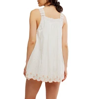 Free People Latecia Square Neck Sleeveless Embroidered Scalloped Hem Mini Dress