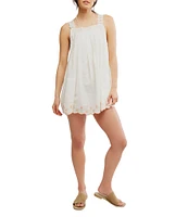 Free People Latecia Square Neck Sleeveless Embroidered Scalloped Hem Mini Dress