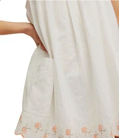 Free People Latecia Square Neck Sleeveless Embroidered Scalloped Hem Mini Dress