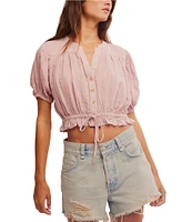 Free People Little Cloud Split Neck Short Puff Sleeve Shirt
