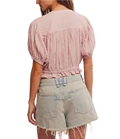 Free People Little Cloud Split Neck Short Puff Sleeve Shirt