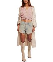 Free People Little Cloud Split Neck Short Puff Sleeve Shirt