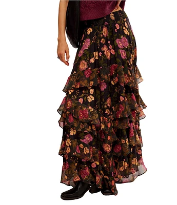 Free People Lolita Floral Print High Rise Tiered Maxi Skirt