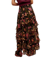 Free People Lolita Floral Print High Rise Tiered Maxi Skirt