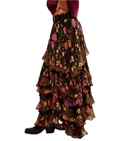 Free People Lolita Floral Print High Rise Tiered Maxi Skirt