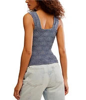 Free People Love Letter Jacquard Floral Square Neck Sleeveless Wide Strap Cami Top