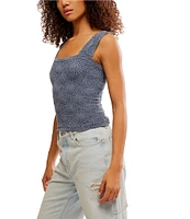 Free People Love Letter Jacquard Floral Square Neck Sleeveless Wide Strap Cami Top