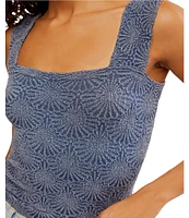 Free People Love Letter Jacquard Floral Square Neck Sleeveless Wide Strap Cami Top
