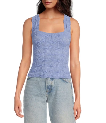 Free People Love Letter Jacquard Floral Square Neck Sleeveless Wide Strap Cami Top