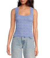 Free People Love Letter Jacquard Floral Square Neck Sleeveless Wide Strap Cami Top
