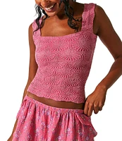 Free People Love Letter Jacquard Floral Square Neck Sleeveless Wide Strap Cami Top