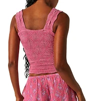 Free People Love Letter Jacquard Floral Square Neck Sleeveless Wide Strap Cami Top
