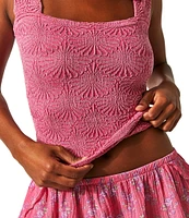 Free People Love Letter Jacquard Floral Square Neck Sleeveless Wide Strap Cami Top