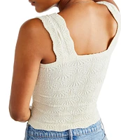 Free People Love Letter Jacquard Floral Square Neck Sleeveless Wide Strap Cami Top