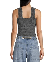 Free People Love Letter Jacquard Floral Square Neck Sleeveless Wide Strap Cami Top