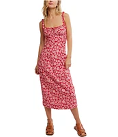 Free People Lucinda Daisy Print Square Neck Sleeveless Tie-Back Sheath Dress