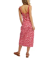 Free People Lucinda Daisy Print Square Neck Sleeveless Tie-Back Sheath Dress
