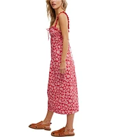 Free People Lucinda Daisy Print Square Neck Sleeveless Tie-Back Sheath Dress