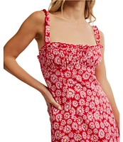 Free People Lucinda Daisy Print Square Neck Sleeveless Tie-Back Sheath Dress