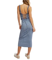 Free People Lucinda Gingham Plaid Square Neck Sleeveless Fitted Midi Dress