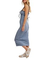 Free People Lucinda Gingham Plaid Square Neck Sleeveless Fitted Midi Dress