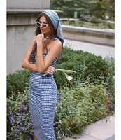 Free People Lucinda Gingham Plaid Square Neck Sleeveless Fitted Midi Dress
