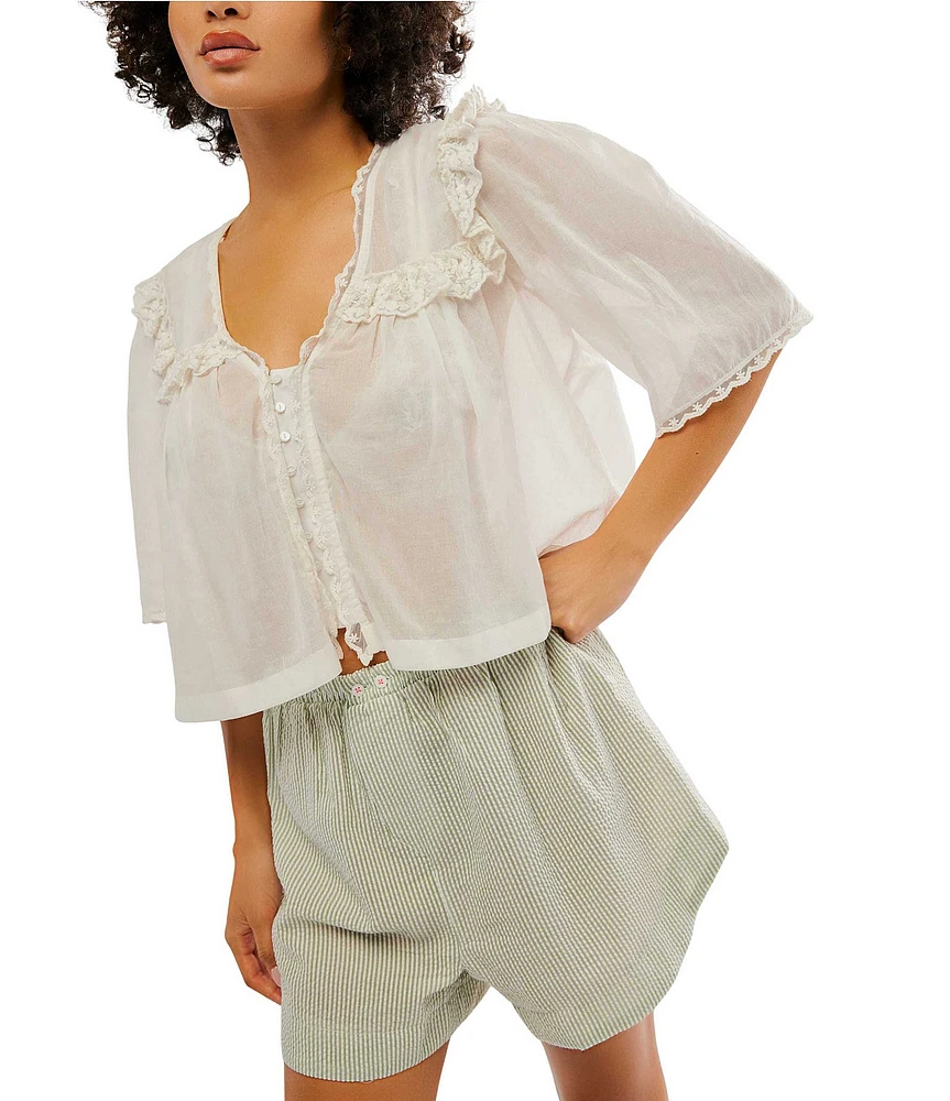 Free People Luna V Neck Short Sleeve Top