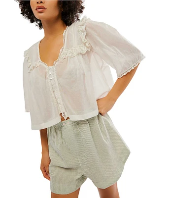 Free People Luna V Neck Short Sleeve Top