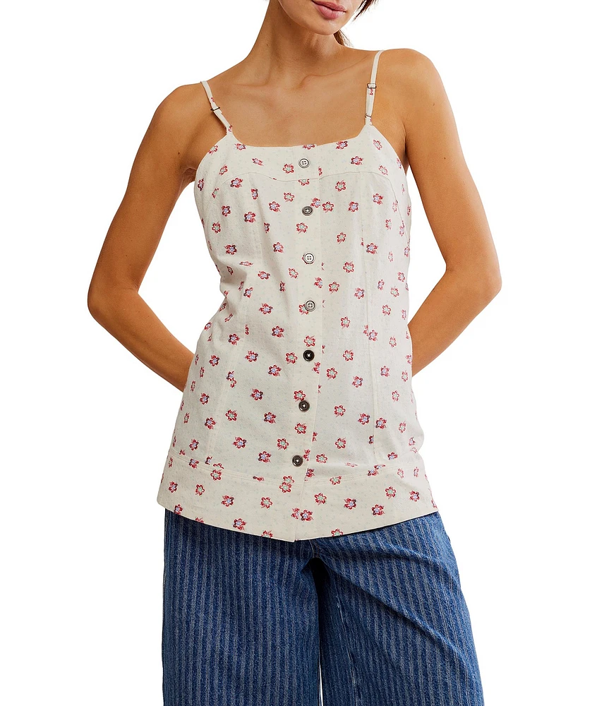 Free People Maddie Floral Printed Scoop Neck Sleeveless Low Back Tunic