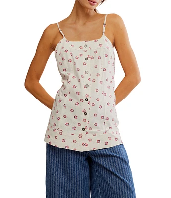 Free People Maddie Floral Printed Scoop Neck Sleeveless Low Back Tunic
