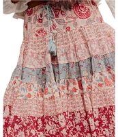 Free People Many Layers Mixed Floral Print Low Rise Tiered Skirt