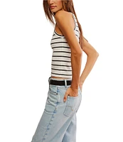 Free People Mia Striped Print Ribbed Knit High Square Neck Sleeveless Tank