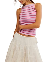 Free People Mia Striped Print Ribbed Knit High Square Neck Sleeveless Tank