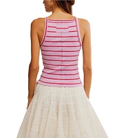 Free People Mia Striped Print Ribbed Knit High Square Neck Sleeveless Tank