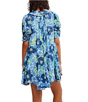 Free People Moon Chaser Floral Printed V-Neck Short Sleeve Mini Babydoll Dress