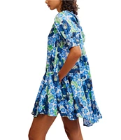 Free People Moon Chaser Floral Printed V-Neck Short Sleeve Mini Babydoll Dress