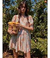 Free People Moon Chaser Floral Printed V-Neck Short Sleeve Mini Babydoll Dress