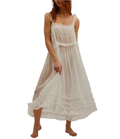 Free People Moon Phase Sleeveless Square Neck Sheer Ruffled Midi Slip