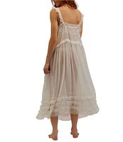 Free People Moon Phase Sleeveless Square Neck Sheer Ruffled Midi Slip