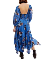 Free People Morning Glory Floral Print Scoop Neck Long Sleeve Smocked Maxi Dress