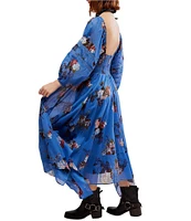 Free People Morning Glory Floral Print Scoop Neck Long Sleeve Smocked Maxi Dress